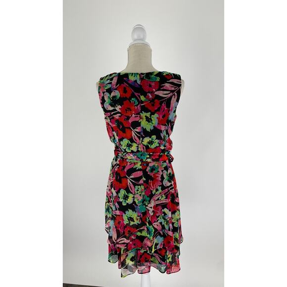 Tahari Arthur S. Levine Womens Dress Tie-Waist Vibrant Floral Size 4 V Neck - Picture 3 of 14
